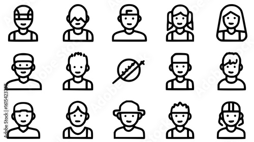 Collection of diverse cartoon characters, featuring various hairstyles and accessories, showcasing unique expressions and styles in a playful and engaging illustration format