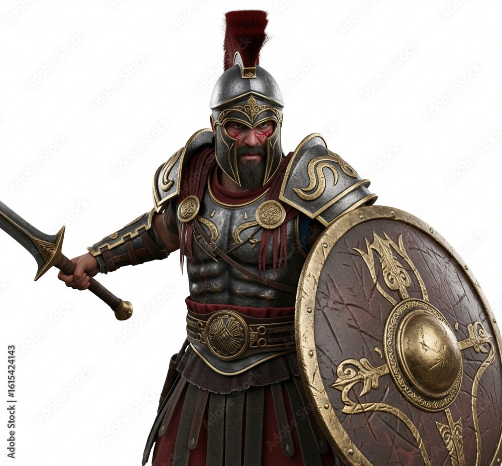 Fototapeta premium Ancient Warrior in Traditional Armor Holding a Weapon