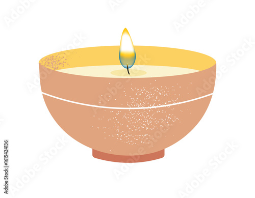 Candle in decorative bowl. Flat style illustration for spa, relax and wellness themes. Soft and calming design