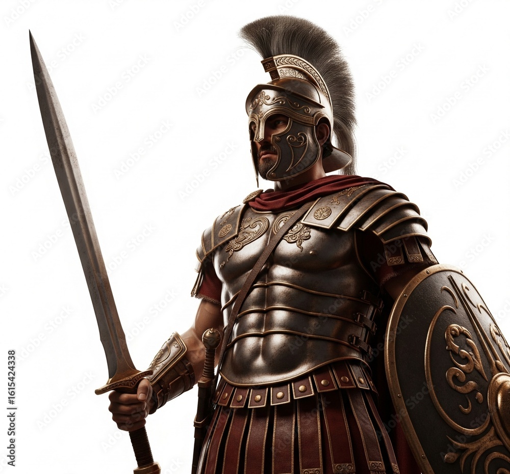 Obraz premium Ancient Warrior in Traditional Armor Holding a Weapon