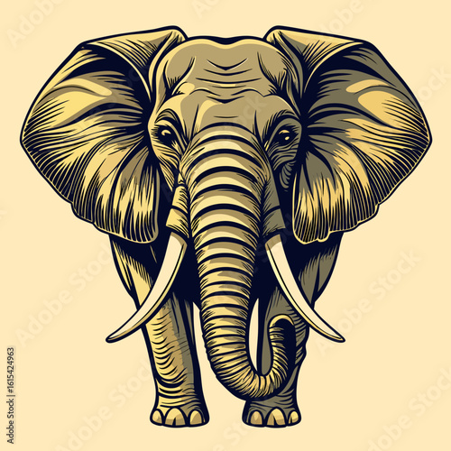 Sketch-style majestic elephant facing forward with detailed wrinkles