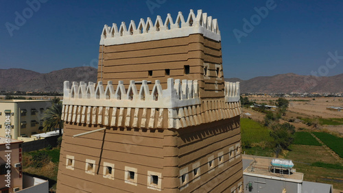 Aerial view of an old village with traditional mud houses, Najran Province, Najran, Saudi Arabia