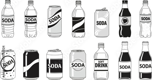 Soda Bottle and Can Vector Set – Soft Drink Packaging Clipart Collection