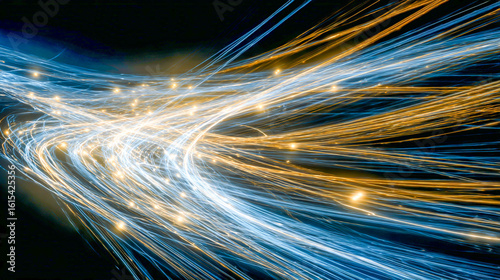 Abstract Gold and Blue Light Trails in Dark Space