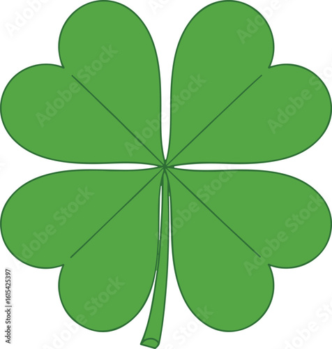 Vibrant Green Four-Leaf Clover Symbol for Good Luck and Irish Festivities