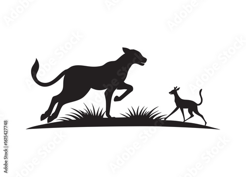 Cheetah Sprinting After Gazelle Silhouette