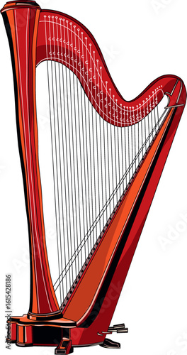 Elegant Wooden Harp with Intricate String Details