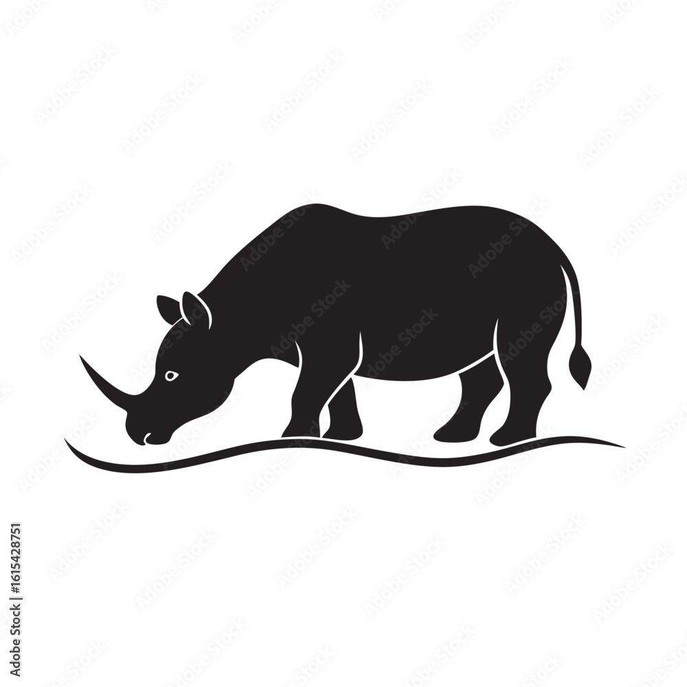 Fototapeta premium Rhino Drinking Water From Pond Silhouette