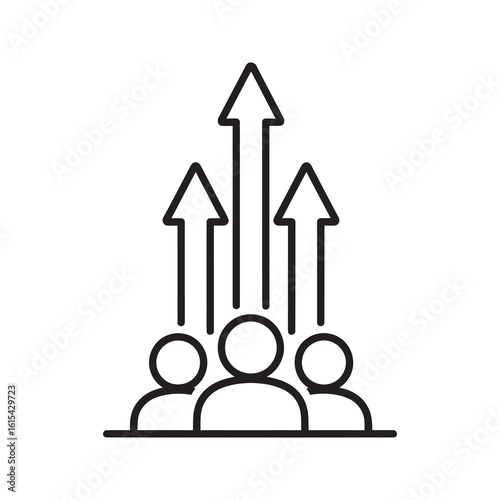 Team growth icon with people lifting up arrows representing collaborative success business development and collective skill improvement line vector stroke