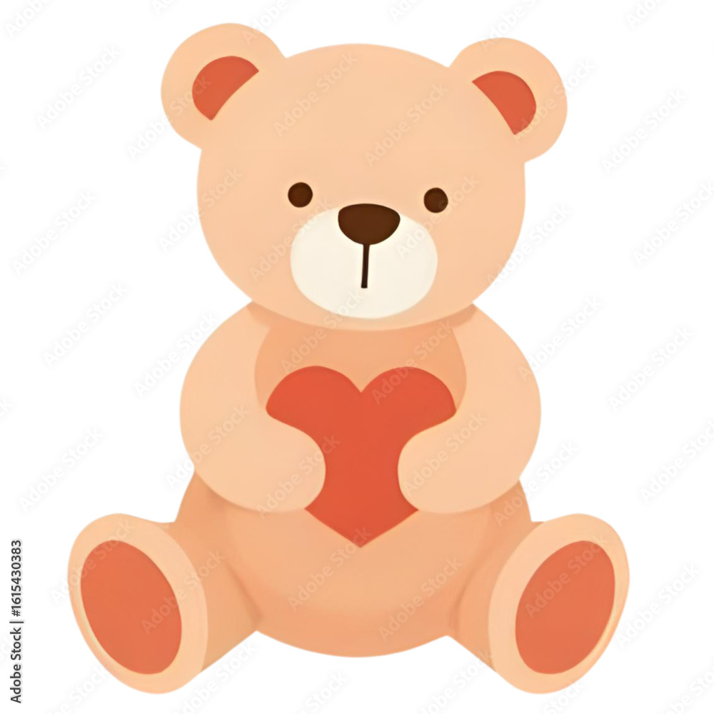 Fototapeta premium A cute, cartoon teddy bear holding a red heart, sitting upright.