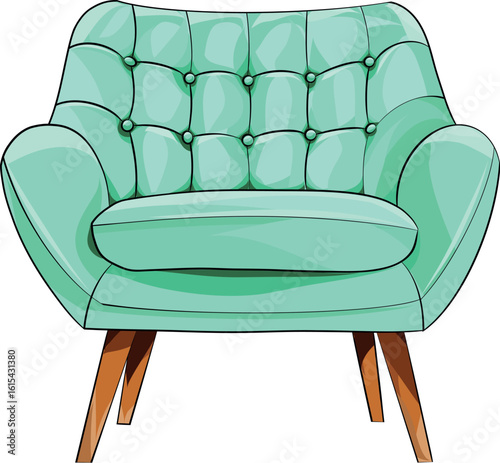 Modern Tufted Armchair with Wooden Legs for Interior Spaces