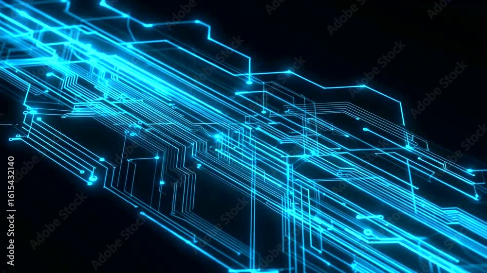 Abstract technology background with glowing circuit board lines and data flow animation, modern Abstract technology background with glowing circuit board lines and data flow animation, modern