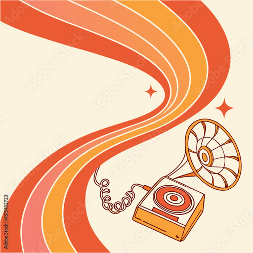 Retro Phonograph Illustration with Wavy Lines