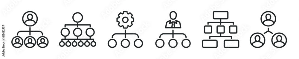 Naklejka premium Hierarchy thin line icon set. Organization, leadership, management minimal editable stroke icons