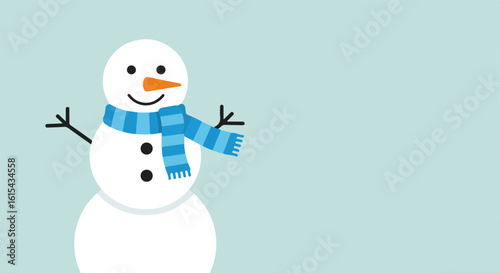 Cheerful snowman illustration with minimalist style and blue scarf. Simple snowman art evokes winter spirit. Cheerful snowman for winter projects, conveying joy and seasonal delight.