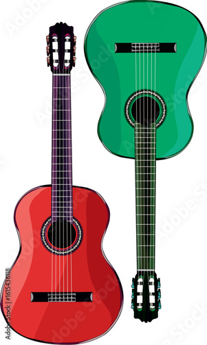 Two Acoustic Guitars with Elegant Traditional Design