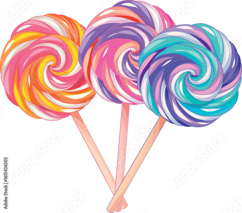 Three Swirled Lollipops on Sticks in Fun Arrangement