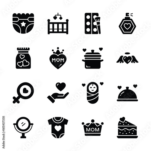 Download this latest bundle of mothers day elements glyph style icons