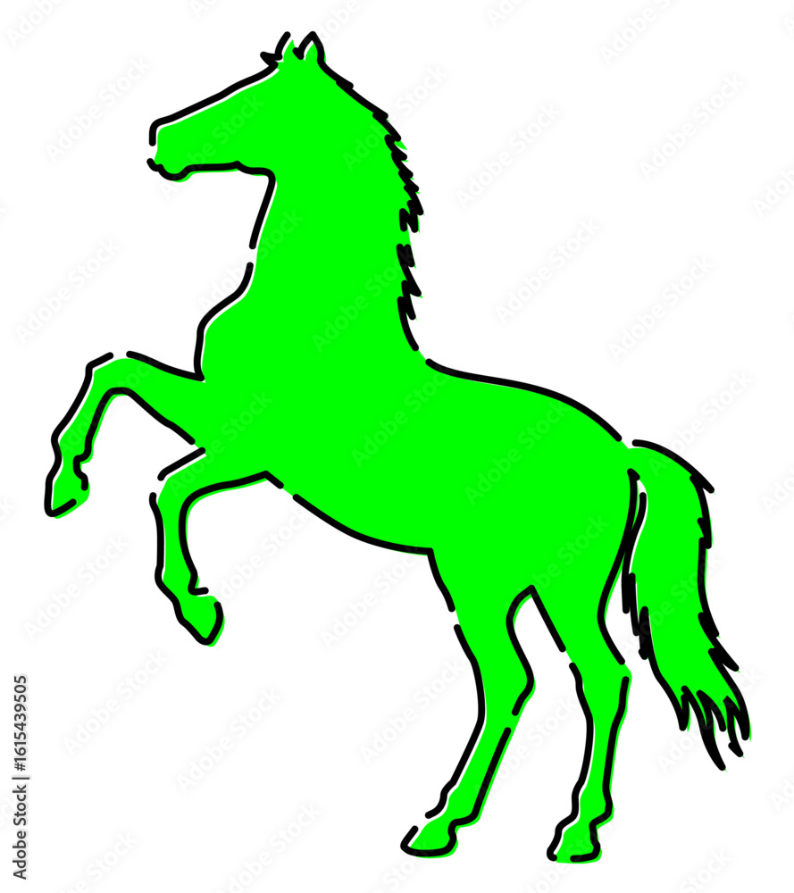 Obraz premium 午 馬のシルエットのイラスト素材 おしゃれ グリーン