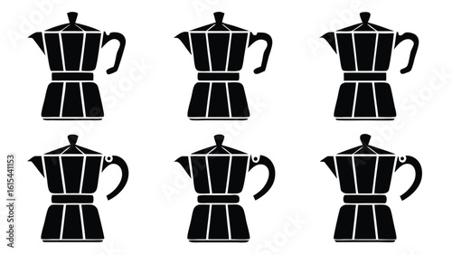 Six Clean Black and White Pot Icons: Minimalist Style Coffee Maker Graphics for  Menu, Website, or App Design.