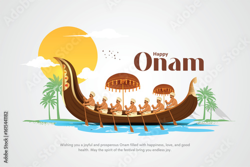 South India Kerela festival happy Onam celebration greetings. Creative vector illustration design.	