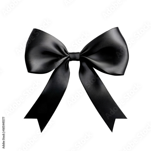 Elegant black satin ribbon bow isolated on transparent background for festive decorations and gift wrapping