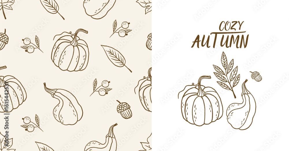 Obraz premium Autumn seamless pattern, cozy autumn elements, pattern vector illustration