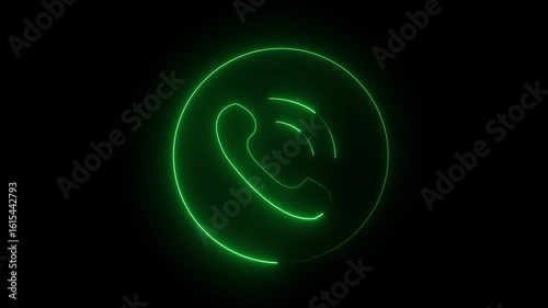 Neon WhatsApp Logo Icon – Futuristic Messaging Symbol on Black Background for Social Media and App.