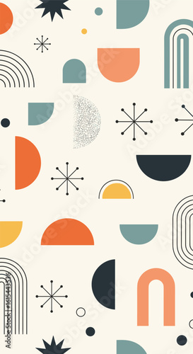Abstract geometric shapes pattern mid century modern boho chic style decor