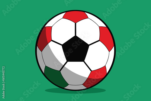 Cartoon Soccer Ball with Italian Flag Colors on a Green Background