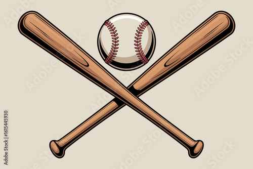 Vintage crossed baseball bats and ball illustration