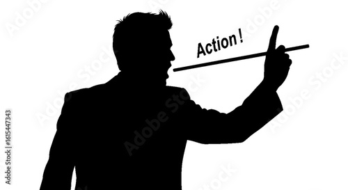 Silhouette of a Director Calling Action with a Clapperboard Stick.