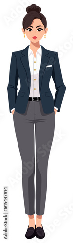 Businesswoman Standing Formal Attire Illustration
