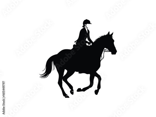 silhouette of an equestrian jockey isolated with white background 