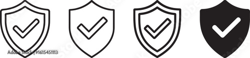 Security Shield with Checkmark Icon Set - Protection & Verification Symbols