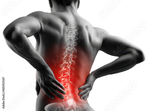 low back pain a young man holding his back and bend in pain