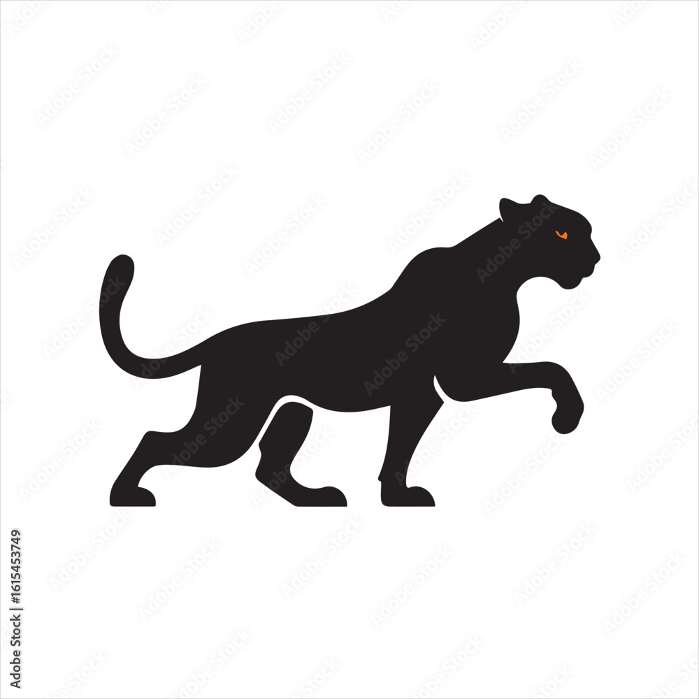 Obraz premium Silhouette Style Vector Cheetah Logo Icon – Minimal Wild Cat Emblem for Sports Branding, Fast Animal Symbol, Monochrome Jungle Predator Design, Elegant Graphic for Print and Digital Use