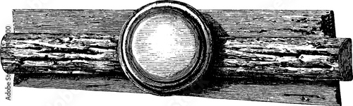 Vintage engraved illustration of a forgotten button on wood surface