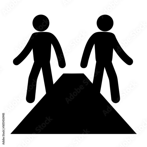 Two stick figures representing pedestrians using a crosswalk for pedestrian safety