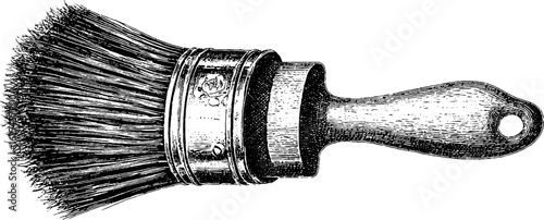 Vintage engraved illustration of old paintbrush with dry bristles - perfect for retro design projects