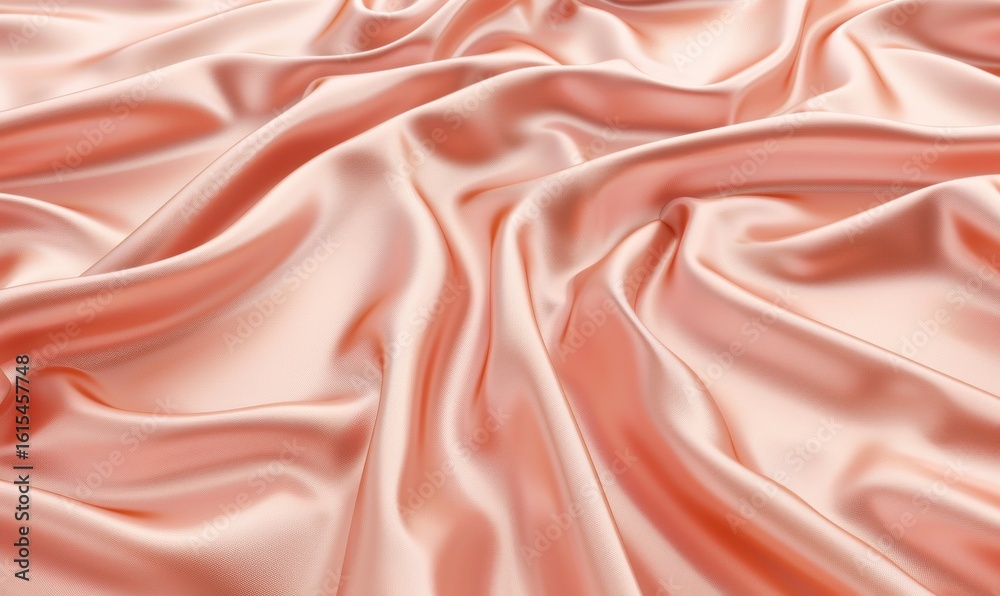 Fototapeta premium Peach satin fabric texture elegant background with soft folds and light
