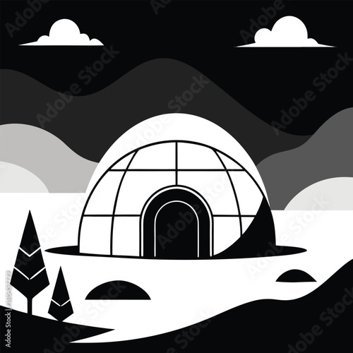 Arctic igloo winter shelter snow landscape illustration