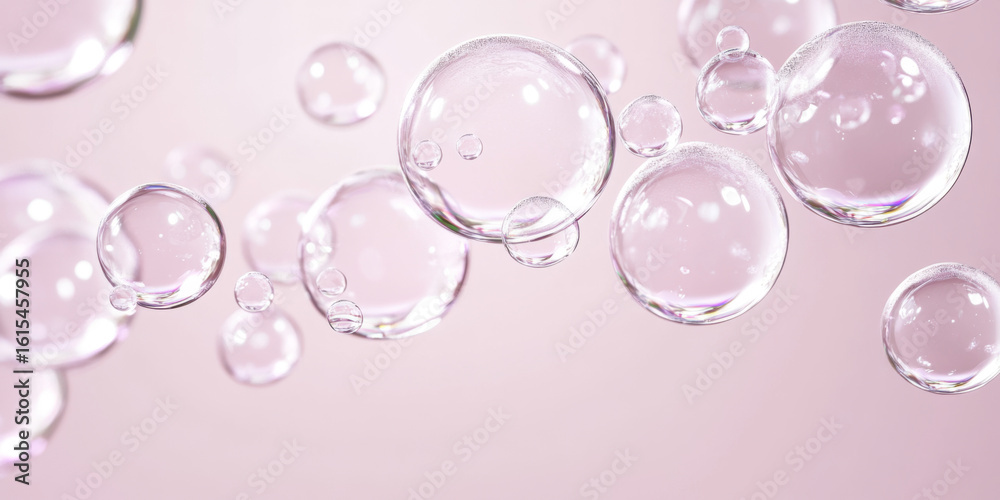 Fototapeta premium Soap bubbles floating on soft gradient background