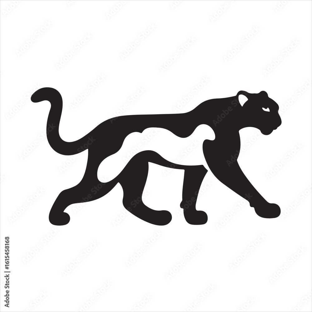 Naklejka premium Silhouette Style Vector Cheetah Logo Icon – Minimal Wild Cat Emblem for Sports Branding, Fast Animal Symbol, Monochrome Jungle Predator Design, Elegant Graphic for Print and Digital Use