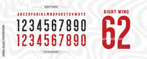 Right Wing 62: a condensed, rounded jersey font in white tone combinations. Features sporty letterforms and numerals, great for personalized team branding and athletic display design.