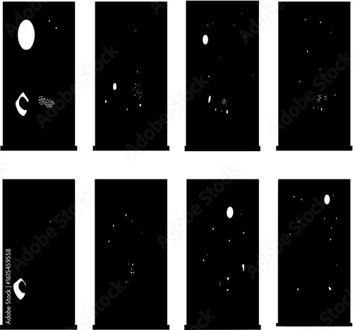 Night windows set with silhouettes vector illustration cartoon flat design modern style
