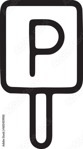 Black and white parking sign with letter P symbol transportation