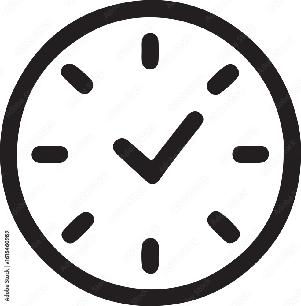 Black clock face with check mark symbol time icon Black clock face with check mark symbol time icon