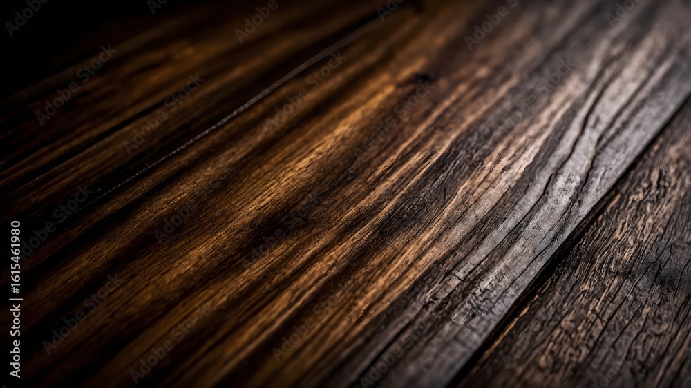 Fototapeta premium Textura de madera oscura con veta natural y luz lateral dramática