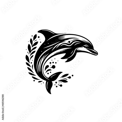Wallpaper Mural Dolphin leaping with ornate laurel wreath isolated on white background Torontodigital.ca